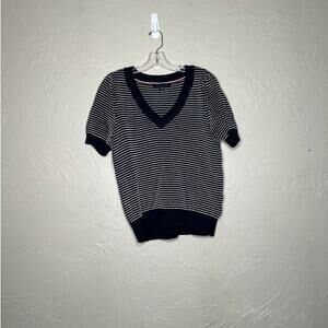 Tommy Hilfiger Women's L Navy White Striped V-Neck Sweater